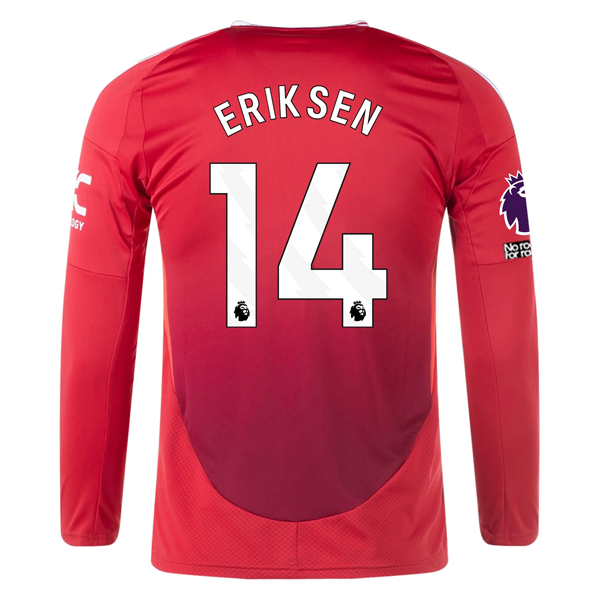 adidas Manchester United Christian Eriksen Long Sleeve Home Jersey w/ EPL + No Room For Racism Patches24/25 (Red)