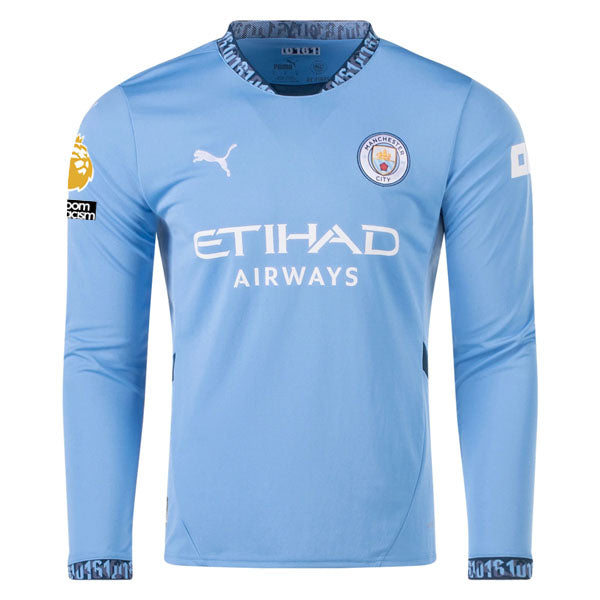Puma Manchester City RÃºben Dias Home Long Sleeve Jersey w/ EPL + No Room For Racism Patch 24/25 (Team Light/Marine Blue)