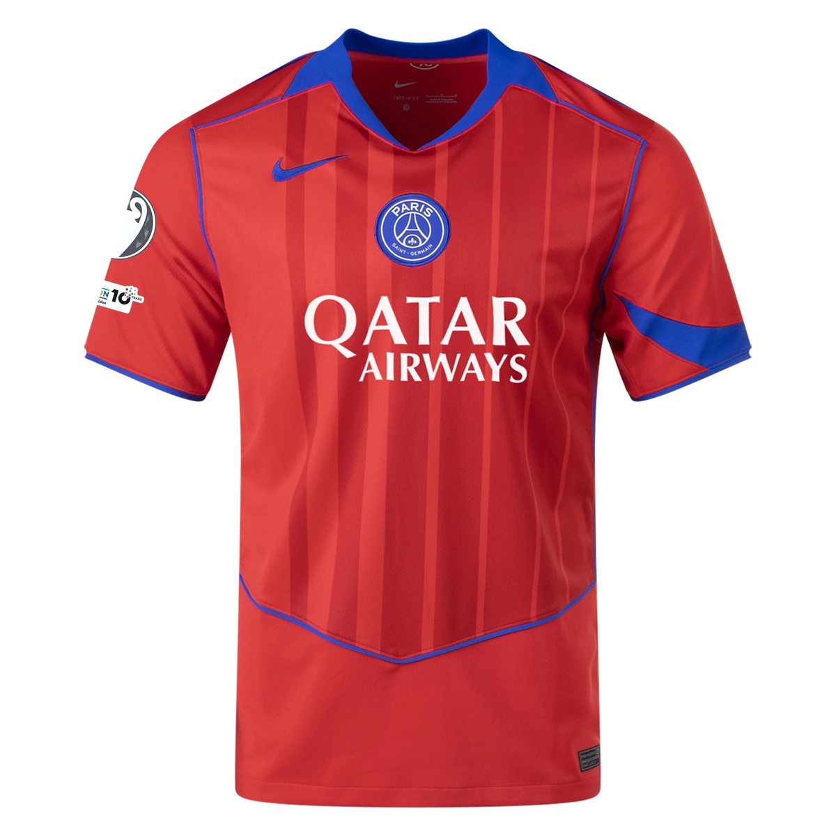 Nike Men's Paris Saint-Germain DÃ©sirÃ© DouÃ© T90 Third Jersey w/ Champions League Patches 25/26 (Sport Red/Hyper Royal)