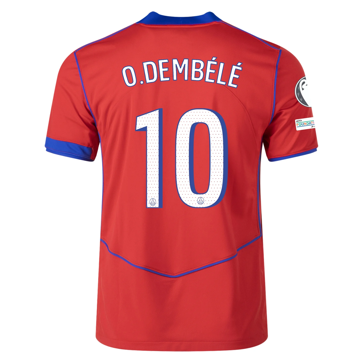 Nike Men's Paris Saint-Germain Ousmane Dembele T90 Third Jersey w/ Champions League Patches 25/26 (Sport Red/Hyper Royal)