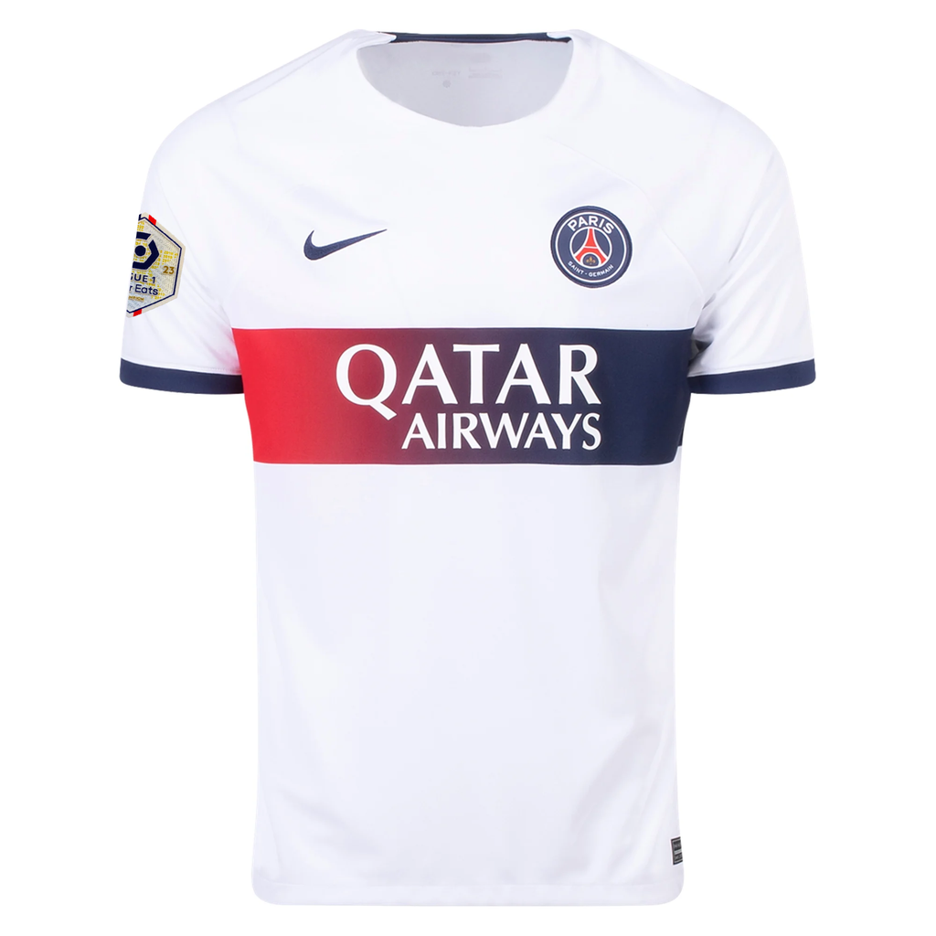 Nike Paris Saint-Germain Carlos Soler Away Jersey w/ Ligue 1 Patch 23/24 (White/Midnight Navy)