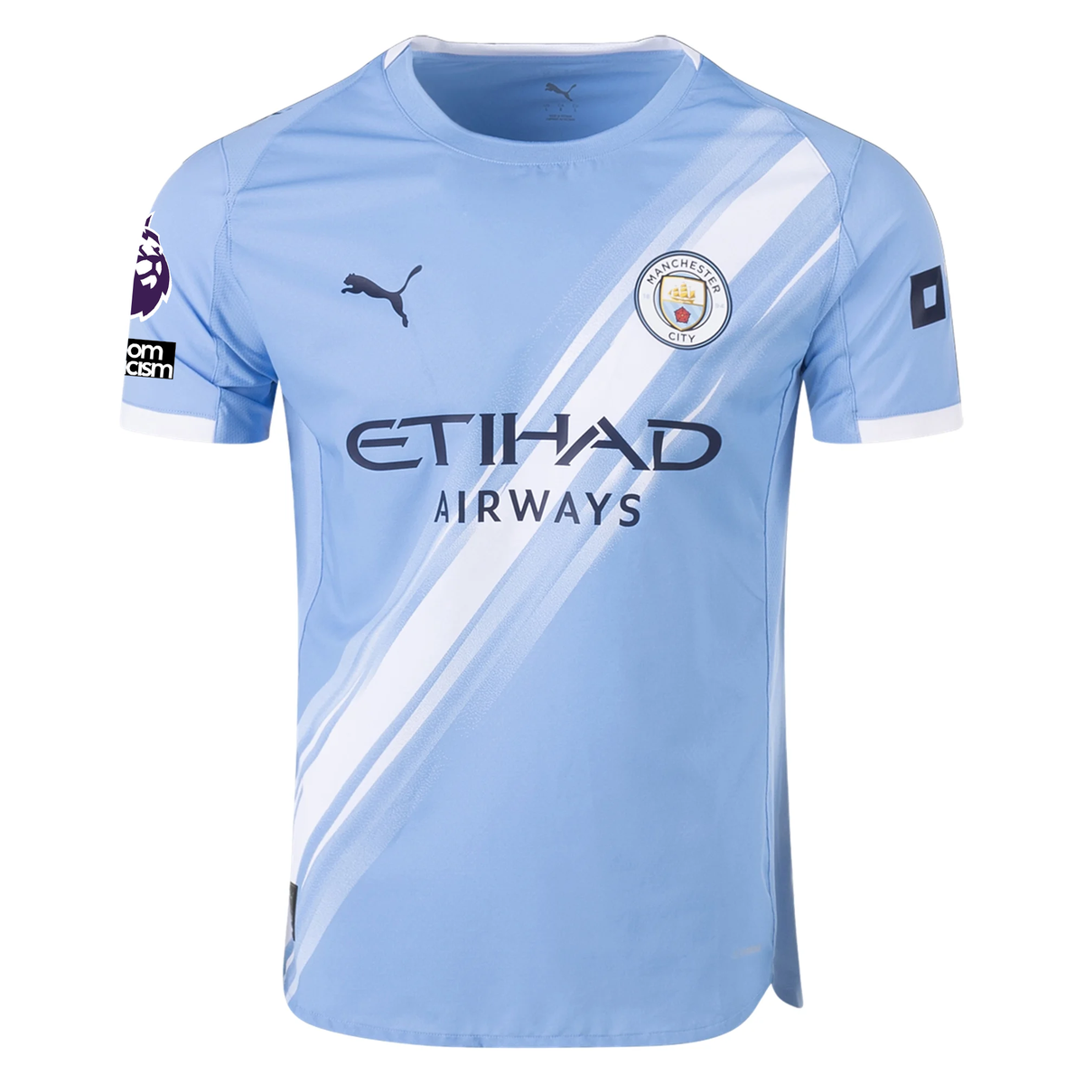 Puma Manchester City Authentic Ake Home Jersey w/ EPL + No Room For Racism Patches 25/26 (Team Light Blue/White)