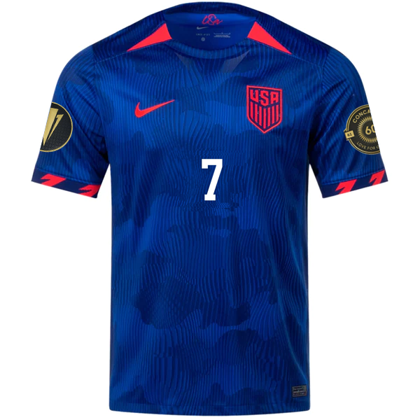 Nike Mens United States Gio Reyna Away Jersey w/ Gold Cup Patches 23/24 (Hyper Royal/Loyal Blue)