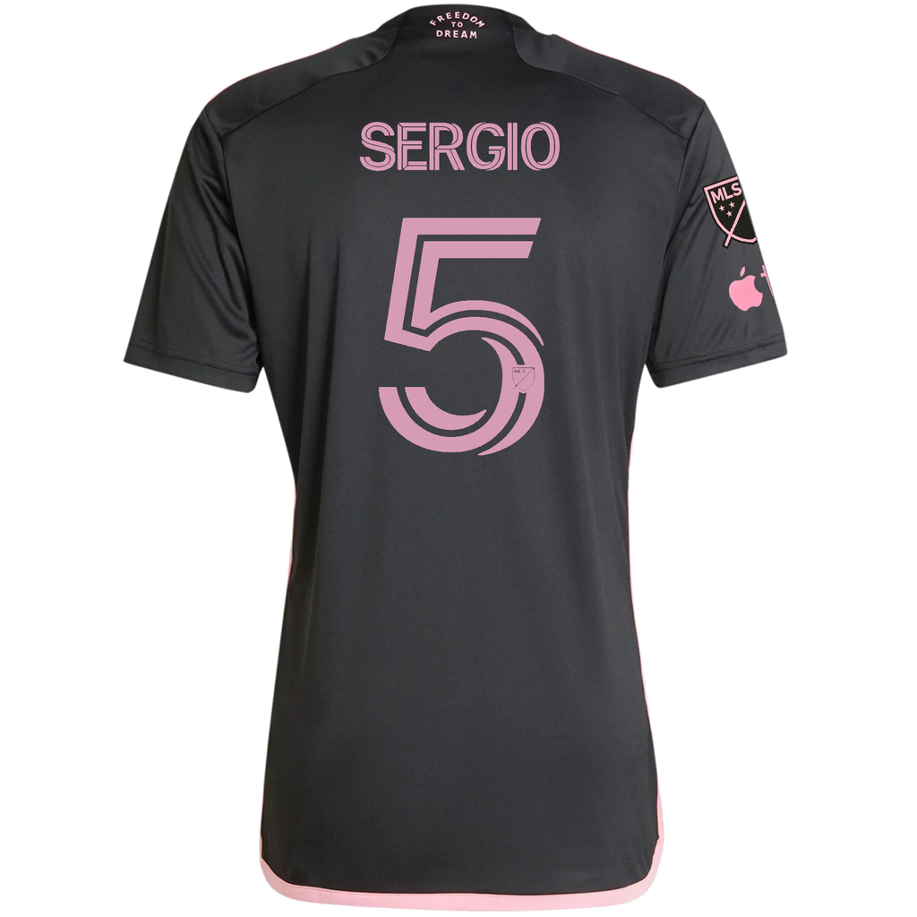 adidas Inter Miami Sergio Busquets Royal Caribbean Away Jersey w/ MLS + Apple TV Patches 23/24 (Black/Bliss Pink)
