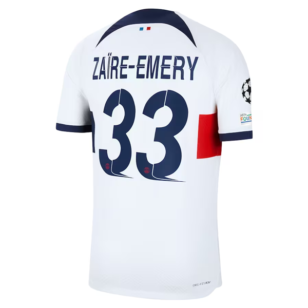 Nike Paris Saint-Germain Authentic Zaire--Emery Match Vaporknit Away Jersey w/ Champions League Patches 23/24 (White/Midnight Navy)
